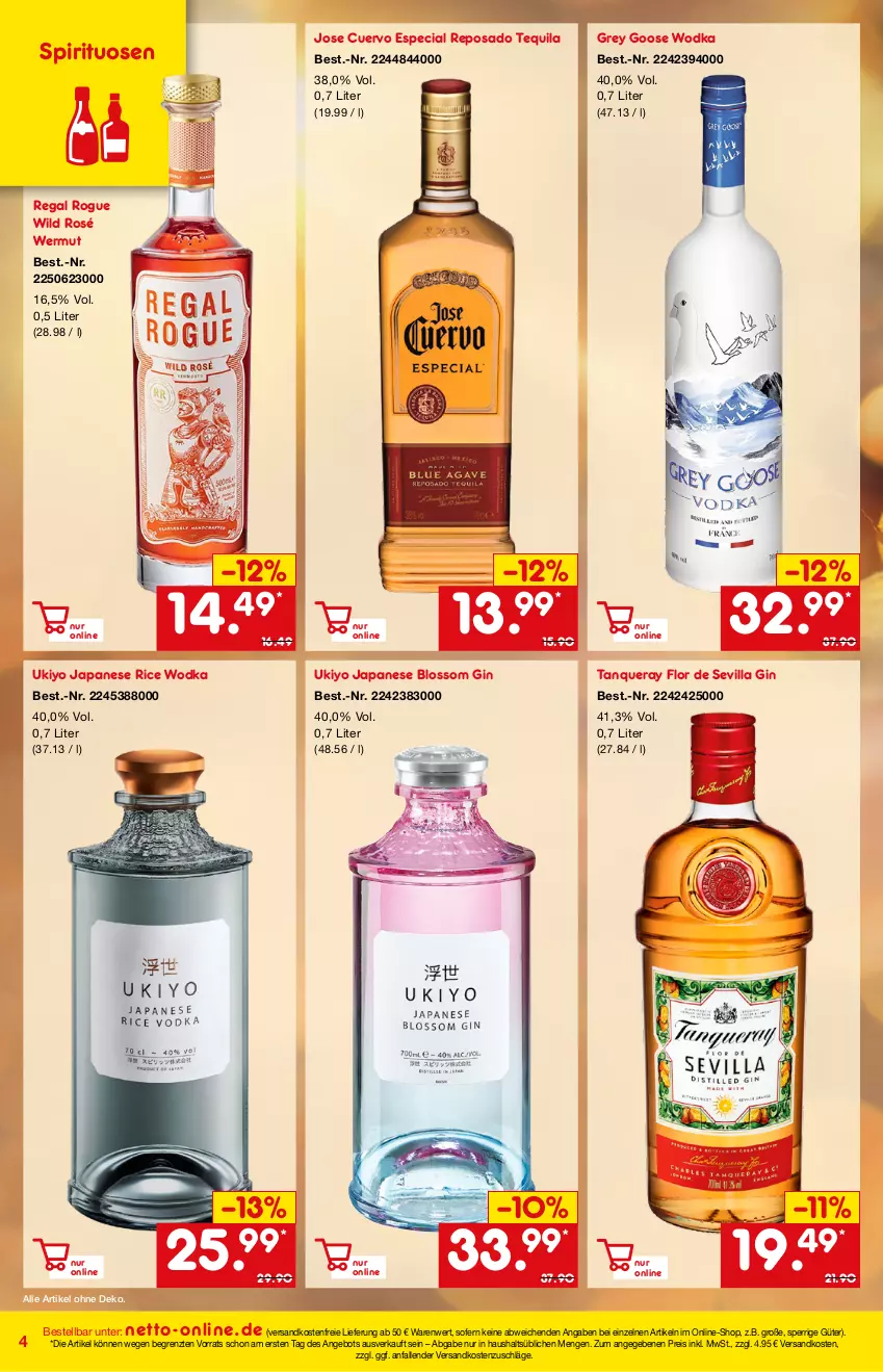 Aktueller Prospekt Netto Marken-Discount - Online-Angebote April - von 01.04 bis 30.04.2022 - strona 4 - produkty: angebot, eis, gin, ndk, regal, reis, spirituosen, Tanqueray, tequila, Ti, versandkostenfrei, Wild, wodka, Yo, ZTE