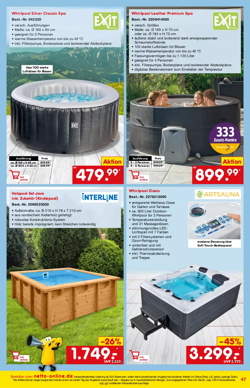 Aktueller Prospekt Netto Marken-Discount - Online-Angebote April - von 01.04 bis 30.04.2022 - strona 47 - produkty: abdeckplane, angebot, eis, elle, Garten, Holz, Kinder, Kinderpool, Mode, ndk, pool, Reinigung, reis, Ti, versandkostenfrei, wasser, Whirlpool, ZTE