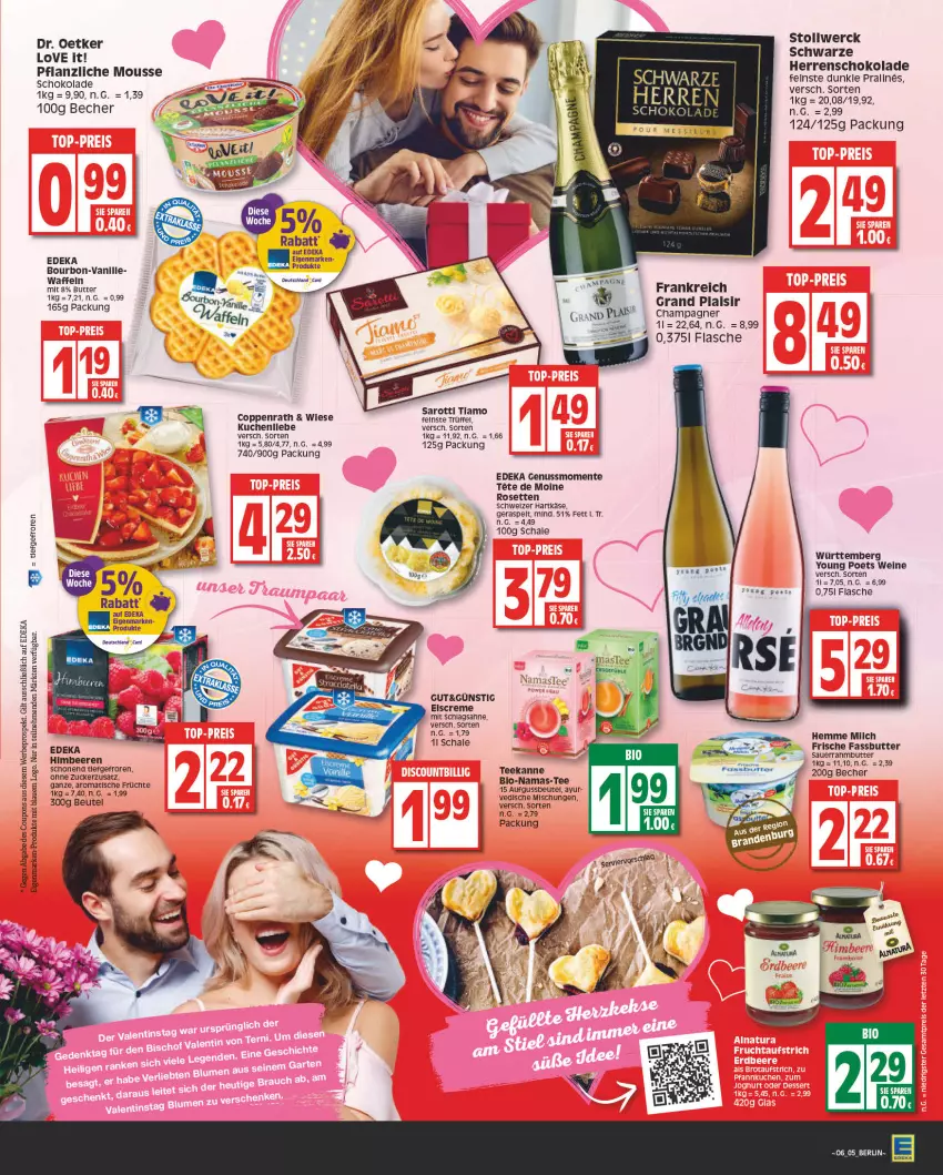 Aktueller Prospekt Edeka - Angebote der Woche - von 30.01 bis 04.02.2023 - strona 5 - produkty: auer, Becher, beere, beeren, beutel, bourbon, butter, champagne, champagner, coppenrath, coupon, coupons, creme, deka, Dr. Oetker, eis, eiscreme, ente, flasche, früchte, hartkäse, himbeer, himbeere, himbeeren, Käse, kuchen, kuchenliebe, milch, mousse, nuss, sahne, Schal, Schale, schlagsahne, schoko, schokolade, schweizer hartkäse, tee, Ti, tisch, wein, weine, Yo, zucker