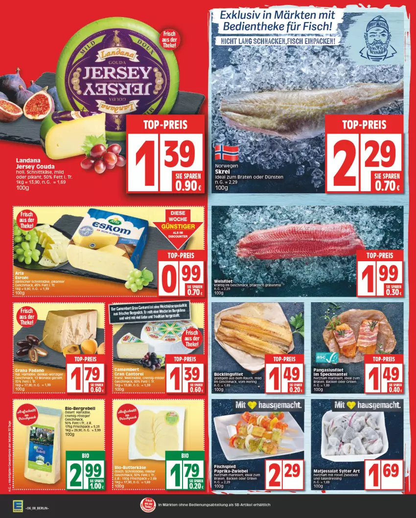 Aktueller Prospekt Edeka - Angebote der Woche - von 30.01 bis 04.02.2023 - strona 8 - produkty: Abtei, asti, bio, braten, dressing, filet, fisch, gouda, grill, hartkäse, hering, HP, ideal zum braten, Käse, mac, Mantel, matjes, milch, Pangasius, paprika, Rauch, rebell, ring, salat, salatdressing, Speck, Sylter, Ti, tisch, zwiebel, zwiebeln