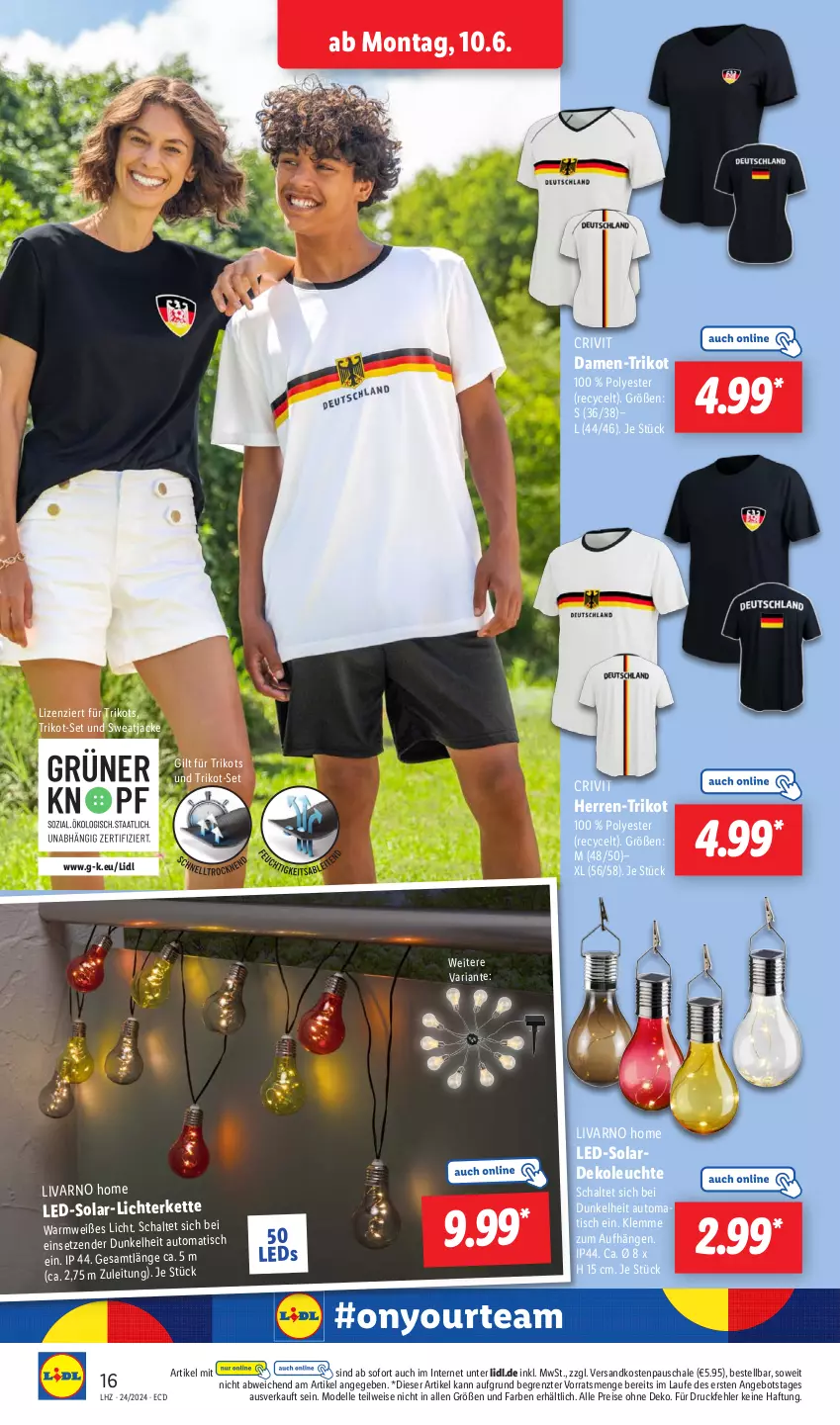 Aktueller Prospekt Lidl - Aktionsprospekt - von 10.06 bis 15.06.2024 - strona 20 - produkty: angebot, auto, crivit, Dekoleuchte, dell, eis, elle, Jacke, Kette, leds, Leuchte, lichterkette, Mode, ndk, reis, Ria, Schal, Schale, sweatjacke, Ti, tisch, Trikot, Yo, ZTE