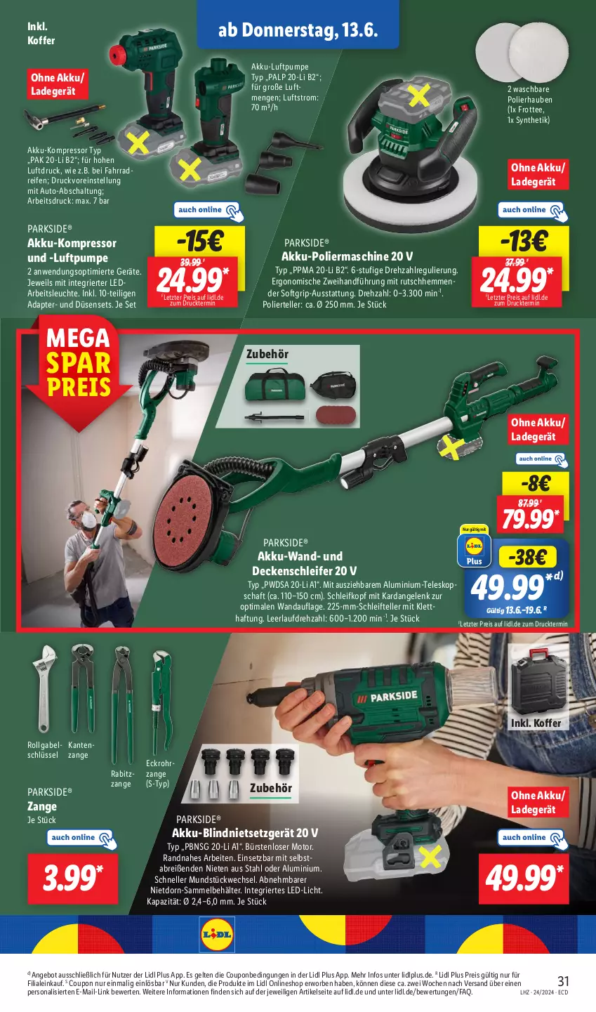 Aktueller Prospekt Lidl - Aktionsprospekt - von 10.06 bis 15.06.2024 - strona 37 - produkty: adapter, akku, angebot, Arbeitsleuchte, auto, Behälter, Brei, bürste, bürsten, coupon, decke, eis, elle, Fahrrad, gabel, koffer, kompressor, ladegerät, led-licht, Leuchte, LG, Parkside, Persona, Rabitzzange, reifen, reis, Schal, tee, Teleskop, teller, Ti, ZTE