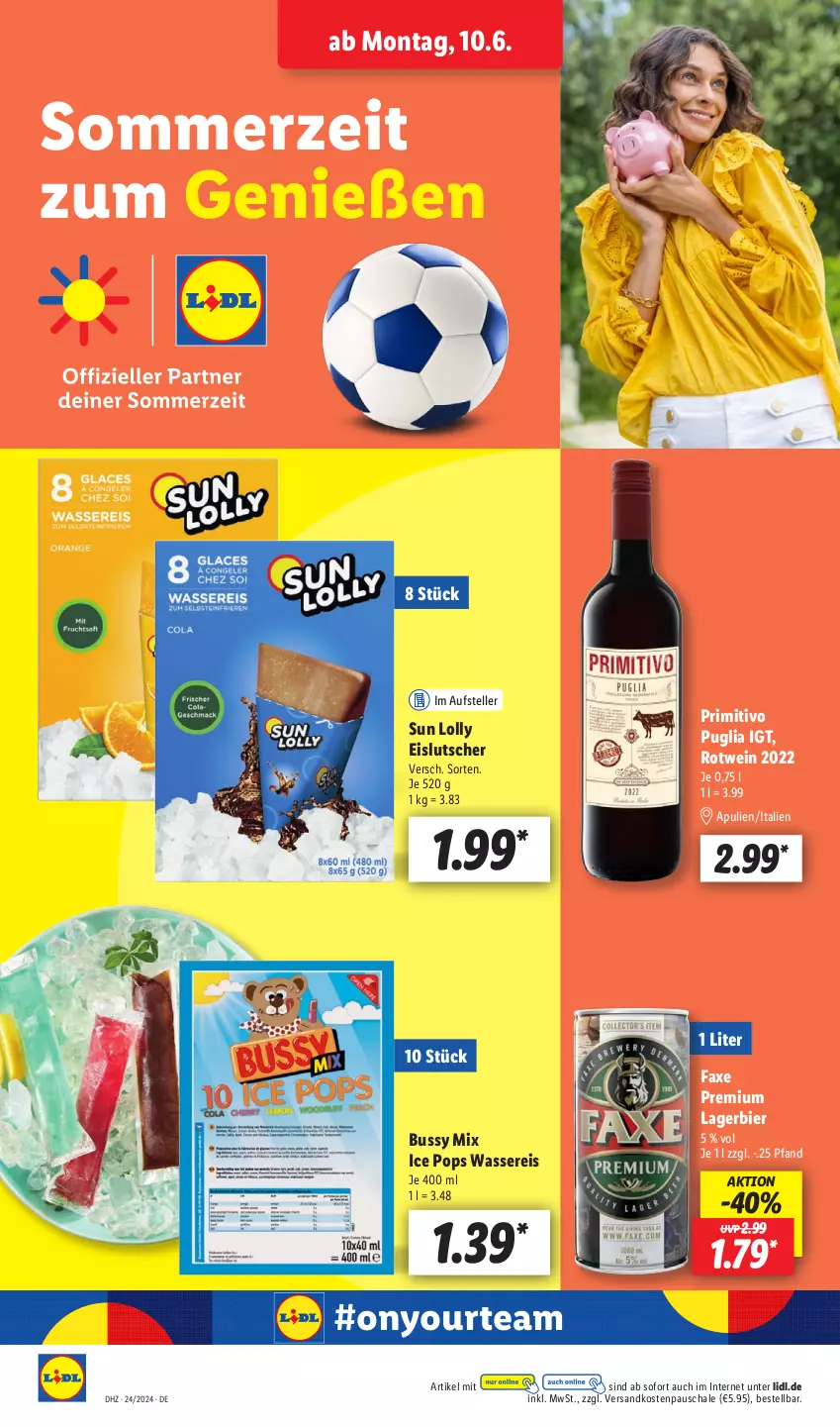 Aktueller Prospekt Lidl - Aktionsprospekt - von 10.06 bis 15.06.2024 - strona 46 - produkty: axe, bier, eis, elle, Lagerbier, Lutscher, ndk, primitivo, reis, rotwein, Schal, Schale, teller, Ti, wasser, wassereis, wein, Yo