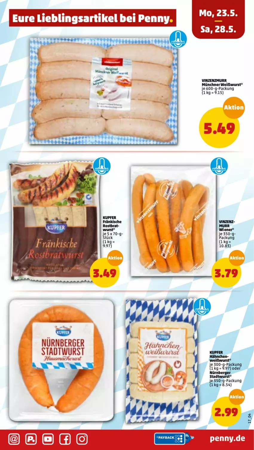 Aktueller Prospekt Penny - Prospekte - von 23.05 bis 28.05.2022 - strona 19 - produkty: Berger, mac, nürnberger, Weißwurst, wiener, wurst