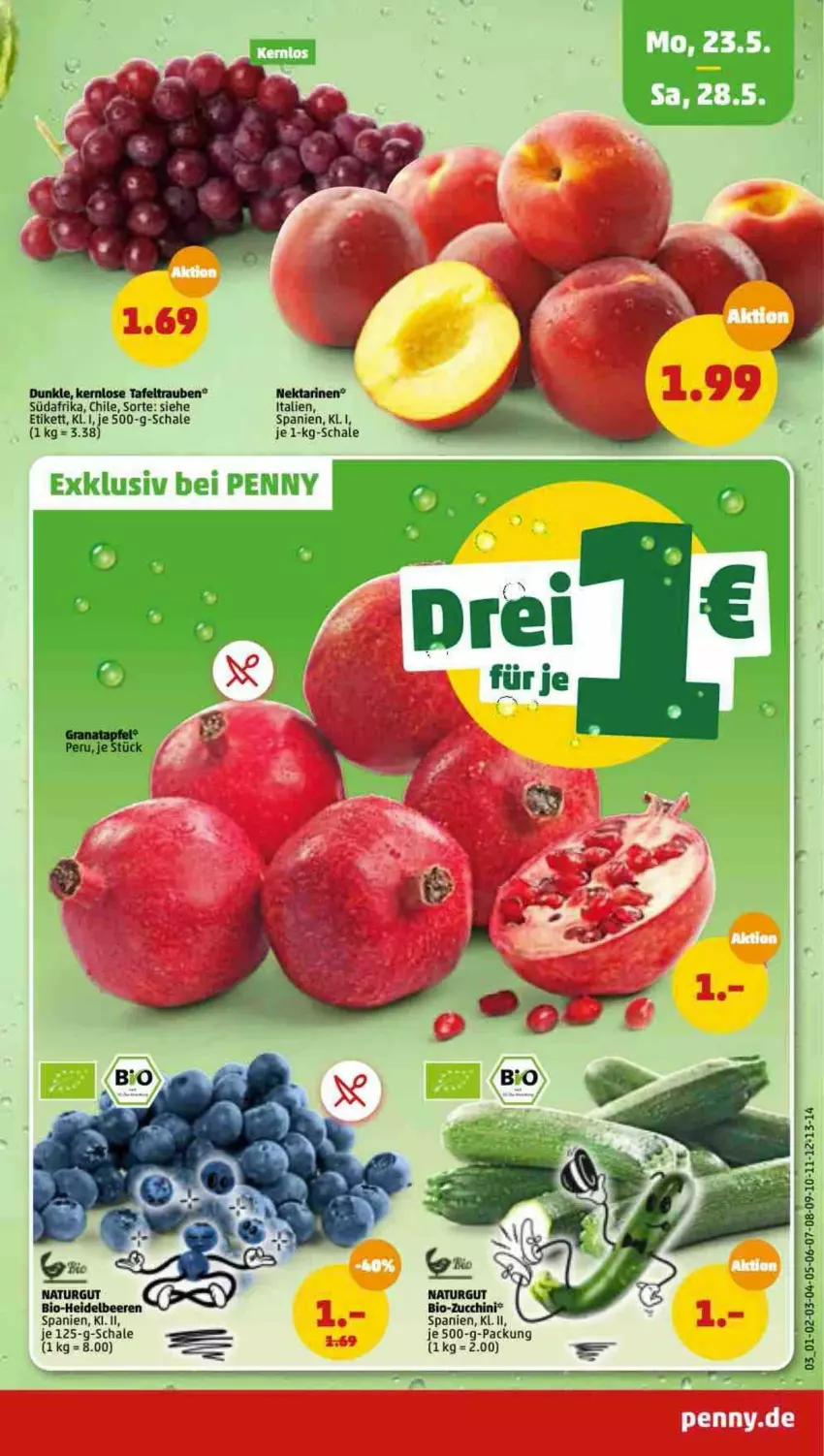 Aktueller Prospekt Penny - Prospekte - von 23.05 bis 28.05.2022 - strona 3 - produkty: beere, beeren, bio, bio-zucchini, heidelbeere, heidelbeeren, Nektar, nektarinen, Schal, Schale, tafeltrauben, Ti, trauben, zucchini