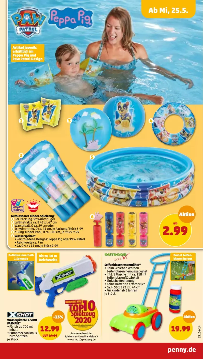 Aktueller Prospekt Penny - Prospekte - von 23.05 bis 28.05.2022 - strona 31 - produkty: ball, batterie, batterien, erde, flasche, Kinder, luftmatratze, matratze, Paw Patrol, Peppa Pig, pool, rasen, rasenmäher, ring, schwimmring, Seife, senf, spielwaren, spielzeug, wasser, Wasserball, wasserpistole, Wasserspritze