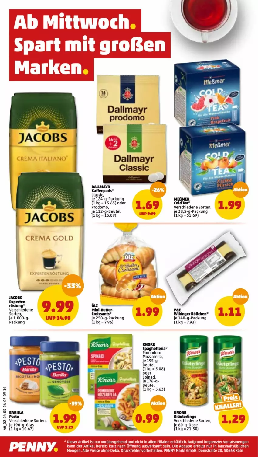 Aktueller Prospekt Penny - Prospekte - von 23.05 bis 28.05.2022 - strona 42 - produkty: barilla, beutel, butter, Croissant, croissants, dallmayr, dallmayr prodomo, eis, jacobs, kaffee, kaffeepads, knorr, kräuter, LG, mozzarella, pesto, prodomo, reis, rel, resa, Ria, Ti