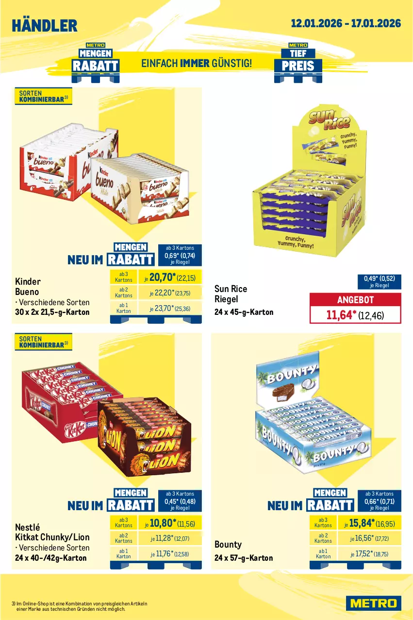 Aktueller Prospekt Metro - Wochen-Angebote Händler - von 12.01 bis 17.01.2026 - strona 2 - produkty: angebot, bounty, eis, Kinder, kinder bueno, kitkat, lion, nestlé, reis, riegel, Ti, vita