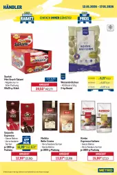 Gazetka promocyjna Metro - Wochen-Angebote Händler - Gazetka - ważna od 17.01 do 17.01.2026 - strona 9 - produkty: angebot, bella crema, beutel, bohne, brötchen, coupon, espresso, melitta, salami, snack, Ti, weizenbrötchen