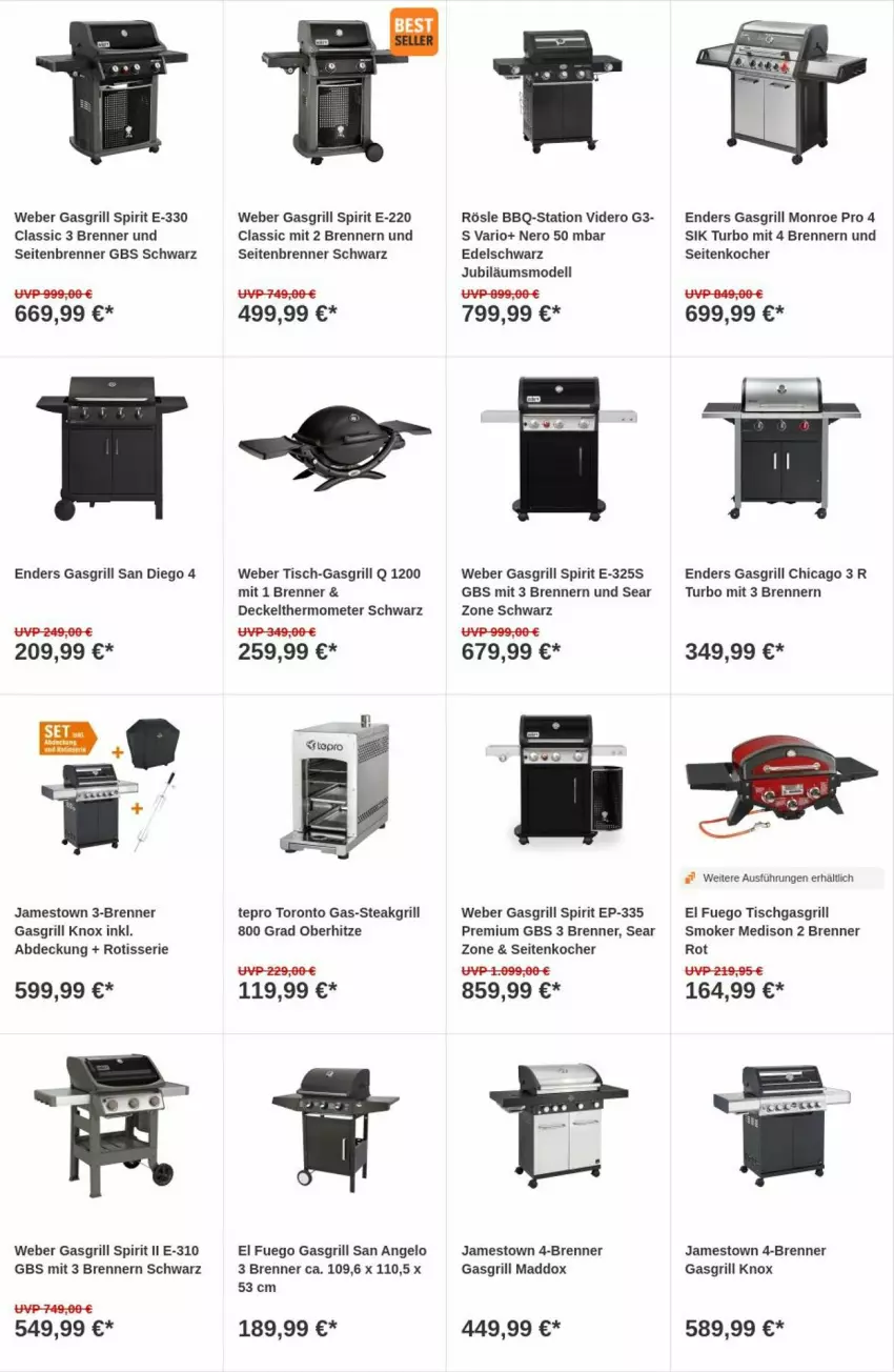 Aktueller Prospekt Obi - Prospekte - von 28.11 bis 06.12.2023 - strona 6 - produkty: decke, Deckel, dell, enders, gasgrill, grill, Jubiläums, Kocher, Mode, nero, pril, rösle, steak, tepro, thermometer, Ti, tisch, weber