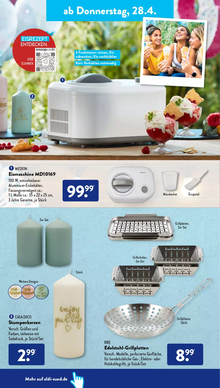 Aktueller Prospekt AldiSud - ALDI Aktuell - von 25.04 bis 30.04.2022 - strona 26 - produkty: aldi, Becher, Behälter, casa deco, decke, dell, edelstahl, eis, eismaschine, Elektro, elle, grill, Grillpfanne, grillplatte, Grillschalen, Holz, holzkohle, kerze, latte, medion, Messbecher, Mode, pfanne, rezept, Schal, Schale, Ti