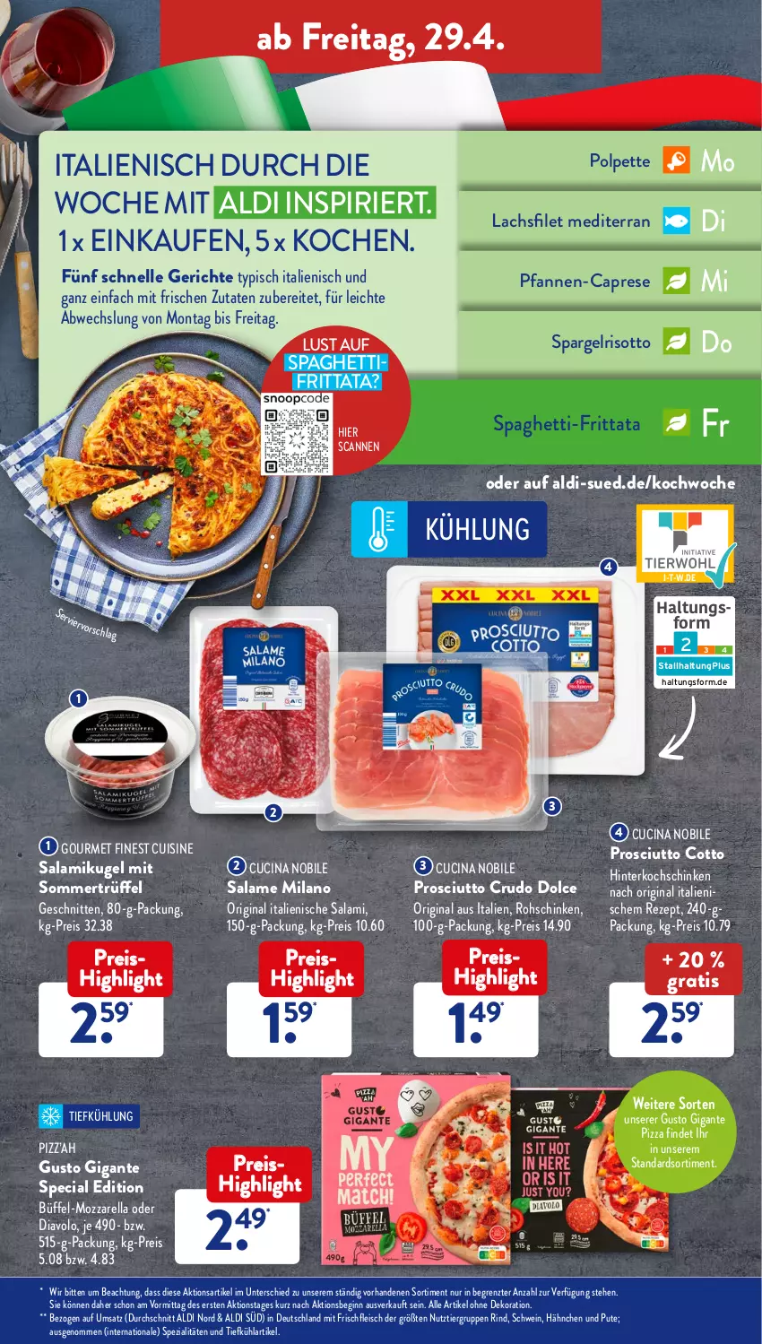 Aktueller Prospekt AldiSud - ALDI Aktuell - von 25.04 bis 30.04.2022 - strona 37 - produkty: aldi, alle artikel ohne dekoration, bier, Cap, cin, dekoration, eis, elle, filet, fleisch, gin, hinterkochschinken, kochschinken, Kugel, lachs, lachsfilet, mozzarella, pfanne, pfannen, pizza, prosciutto, prosciutto cotto, prosciutto crudo, pute, reis, rel, rezept, rind, risotto, salami, schinken, schnitten, schwein, spaghetti, spargel, Spezi, Ti, Trüffel, wein, ZTE