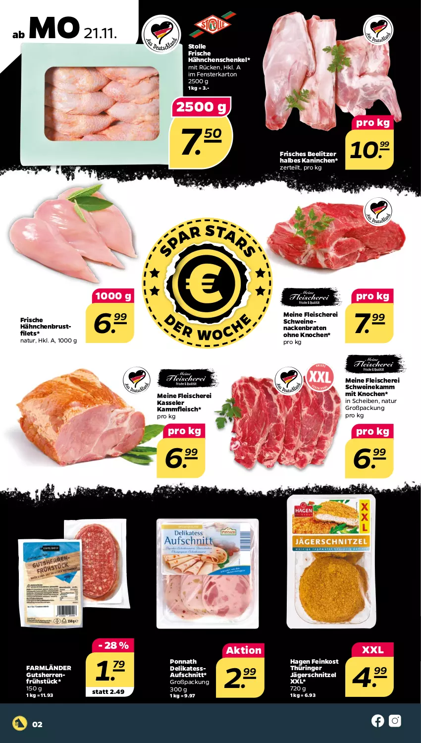 Aktueller Prospekt Netto - Woche 47 - von 21.11 bis 26.11.2022 - strona 2 - produkty: aufschnitt, braten, brustfilet, eis, feinkost, fenster, filet, filets, fleisch, Fleischerei, Frische Hähnchen, hähnchenbrust, hähnchenbrustfilet, hähnchenschenkel, henkel, kasseler, natur, ponnath, ring, schenkel, Schere, schnitzel, schwein, schweine, schweinenacken, Ti, wein, weine