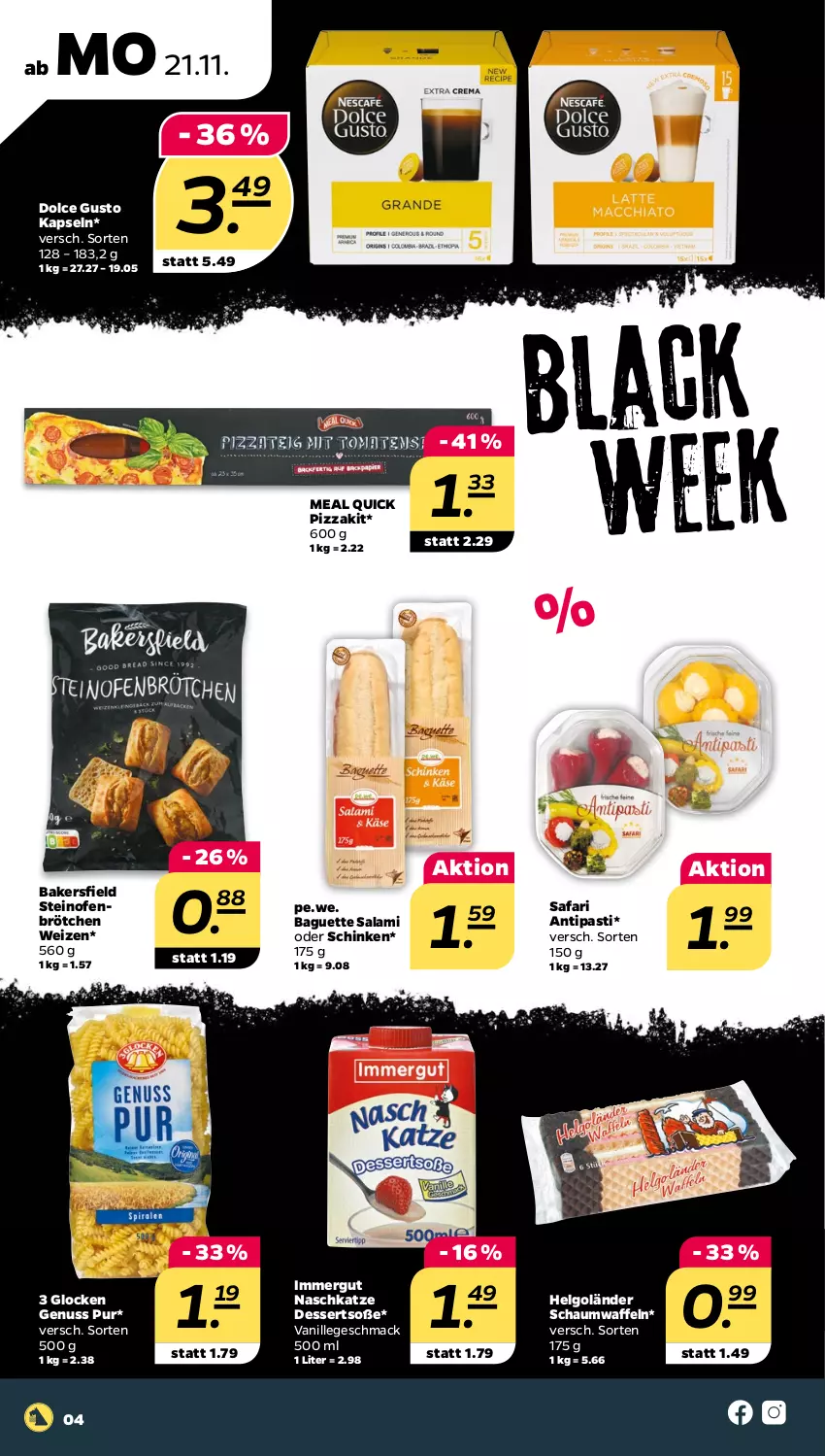 Aktueller Prospekt Netto - Woche 47 - von 21.11 bis 26.11.2022 - strona 4 - produkty: antipasti, asti, baguette, brötchen, dessert, desserts, dolce gusto, immergut, LG, mac, nuss, Ofen, pizza, salami, schinken, Soße, steinofen, Ti, vanille, waffeln