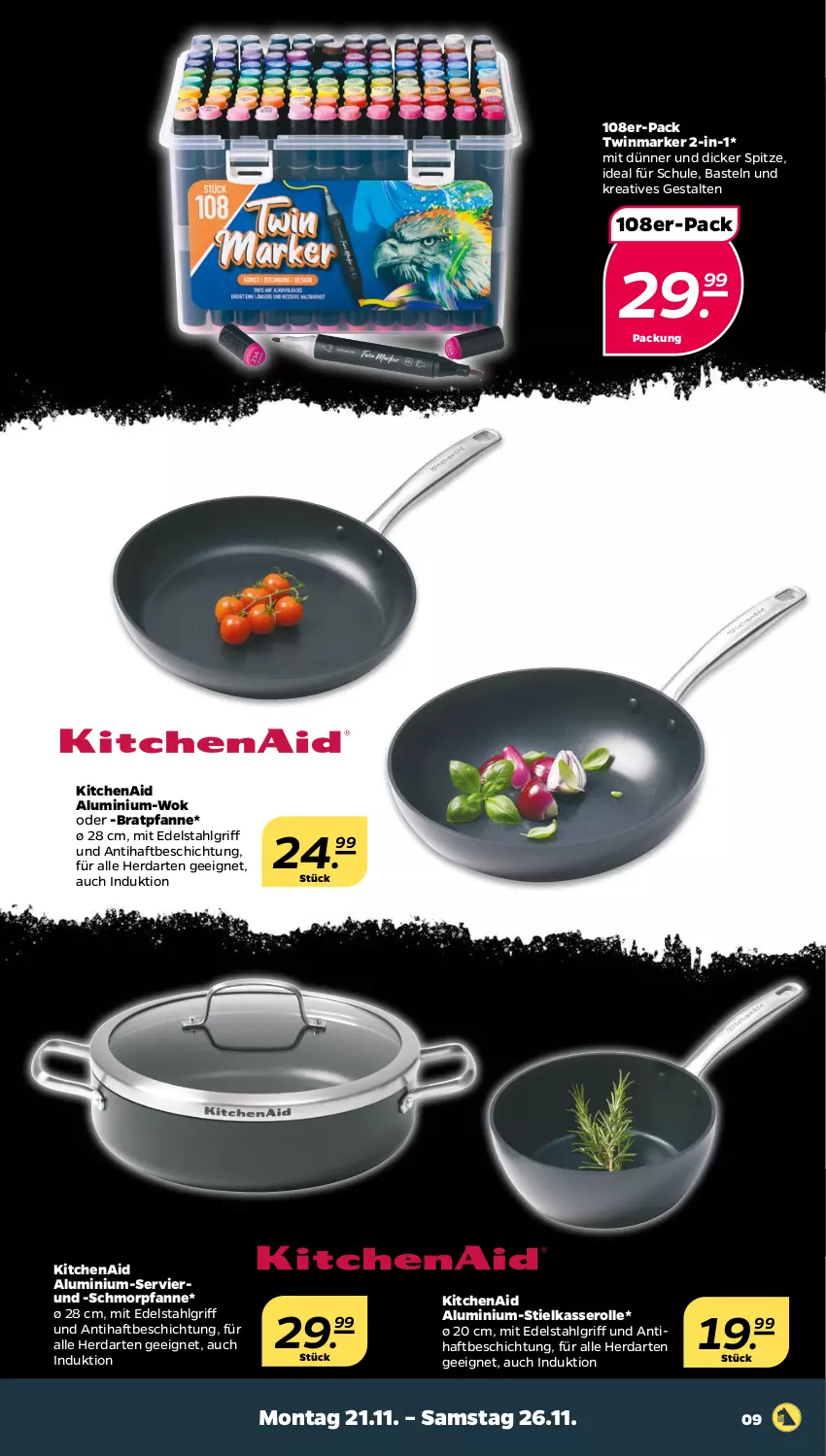 Aktueller Prospekt Netto - Woche 47 - von 21.11 bis 26.11.2022 - strona 9 - produkty: bratpfanne, edelstahl, herdarten, KitchenAid, LG, pfanne, schmorpfanne, stielkasserolle, Ti, wok