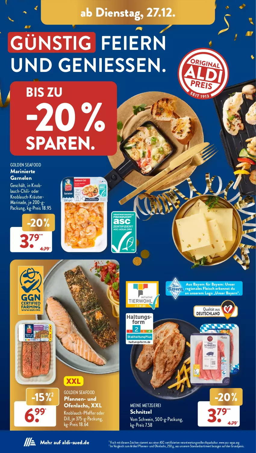 Aktueller Prospekt AldiSud - IN ZWEI WOCHEN - von 27.12 bis 31.12.2022 - strona 2 - produkty: aldi, aqua, chili, eier, eis, fisch, fleisch, garnelen, knoblauch, kräuter, lachs, marinade, Ofen, pfanne, pfannen, pfeffer, reis, schnitzel, schwein, Ti, wein