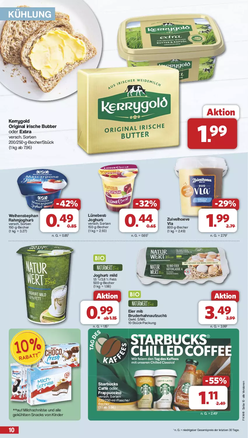 Aktueller Prospekt Famila - Prospekte - von 07.10 bis 12.10.2024 - strona 10 - produkty: Becher, butter, cin, eier, eis, flasche, gin, irische butter, joghur, joghurt, joghurt mild, kerrygold, Kinder, milch, Milchschnitte, rahmjoghurt, reis, snack, snacks, starbucks, Ti, weihenstephan, ZTE