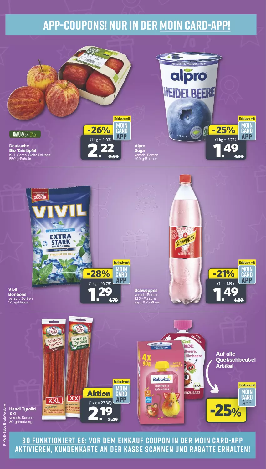 Aktueller Prospekt Famila - Prospekte - von 07.10 bis 12.10.2024 - strona 15 - produkty: alpro, Becher, beutel, bio, bonbons, coupon, coupons, flasche, quetschbeutel, Schal, Schale, schweppes, soya, tafeläpfel, Ti