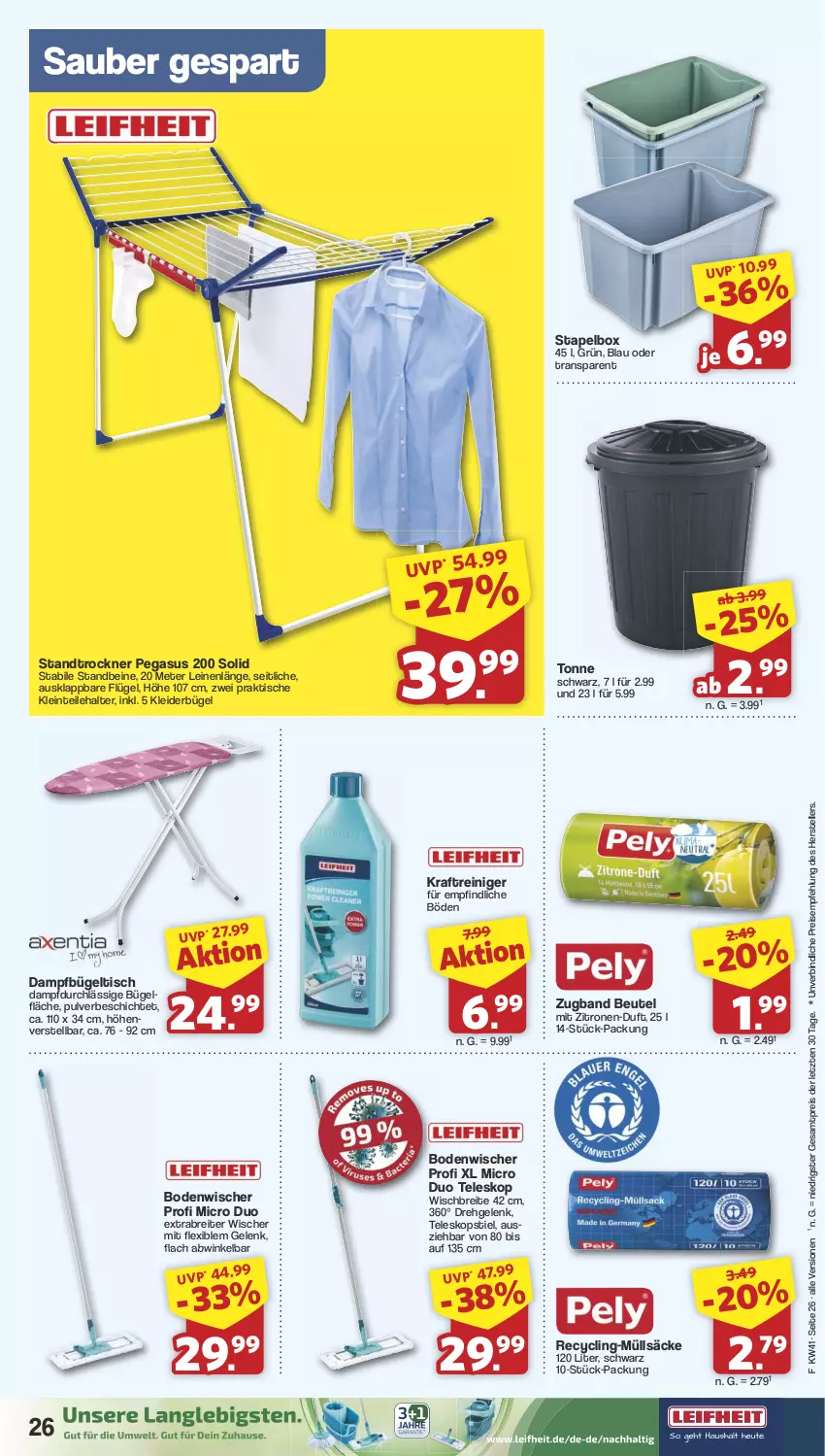 Aktueller Prospekt Famila - Prospekte - von 07.10 bis 12.10.2024 - strona 26 - produkty: asus, beutel, bodenwischer, Brei, bügel, bügeltisch, Clin, eis, elle, kleid, kleider, kleiderbügel, kraft, leine, reiniger, reis, Teleskop, teleskopstiel, teller, Ti, tisch, Trockner, zitrone, zitronen, ZTE