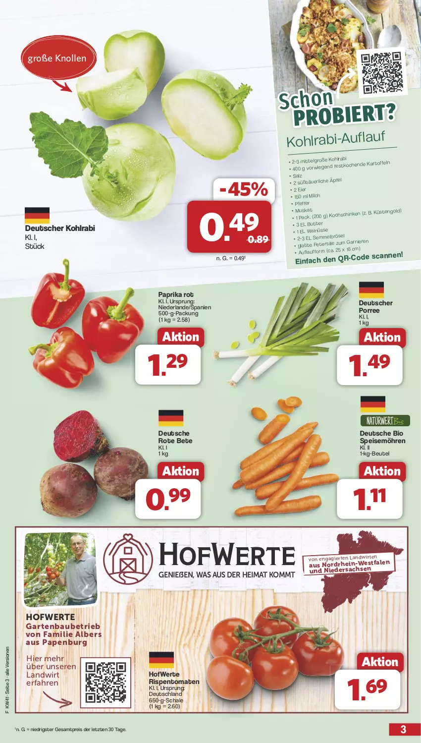 Aktueller Prospekt Famila - Prospekte - von 07.10 bis 12.10.2024 - strona 3 - produkty: Bau, beutel, bio, eis, Garten, kohlrabi, möhren, paprika, paprika rot, pfeffer, reis, rispentomaten, rote bete, sac, Schal, Schale, speisemöhren, Ti, tomate, tomaten, ZTE