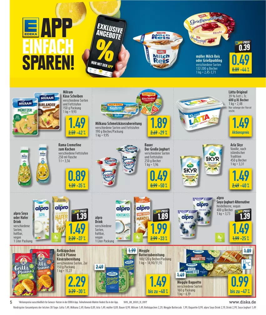 Aktueller Prospekt Diska - Prospekte - von 10.07 bis 15.07.2023 - strona 19 - produkty: aktionspreis, alpro, arla, arla skyr, auer, baguette, ball, Bau, Bauer, Becher, beere, butter, deka, drink, eis, flasche, gin, grill, hafer, heidelbeere, joghur, joghurt, Käse, kokos, kokosnuss, lätta, meggle, milch, milka, milkana, milram, Müller, nuss, pfanne, rama, reis, rotkäppchen, Schmelzkäse, schmelzkäsezubereitung, Skyr, soya, Ti, vanille, ZTE