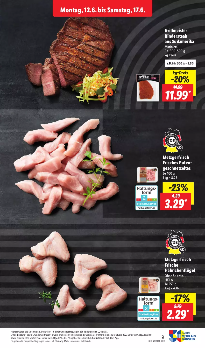 Aktueller Prospekt Lidl - Aktionsprospekt - von 12.06 bis 17.06.2023 - strona 11 - produkty: angebot, brot, coupon, eis, elle, Frische Hähnchen, geschnetzeltes, grill, hähnchenflügel, Meister, pute, Putengeschnetzeltes, reis, rind, rinder, Rindersteak, steak, Ti, Zelt