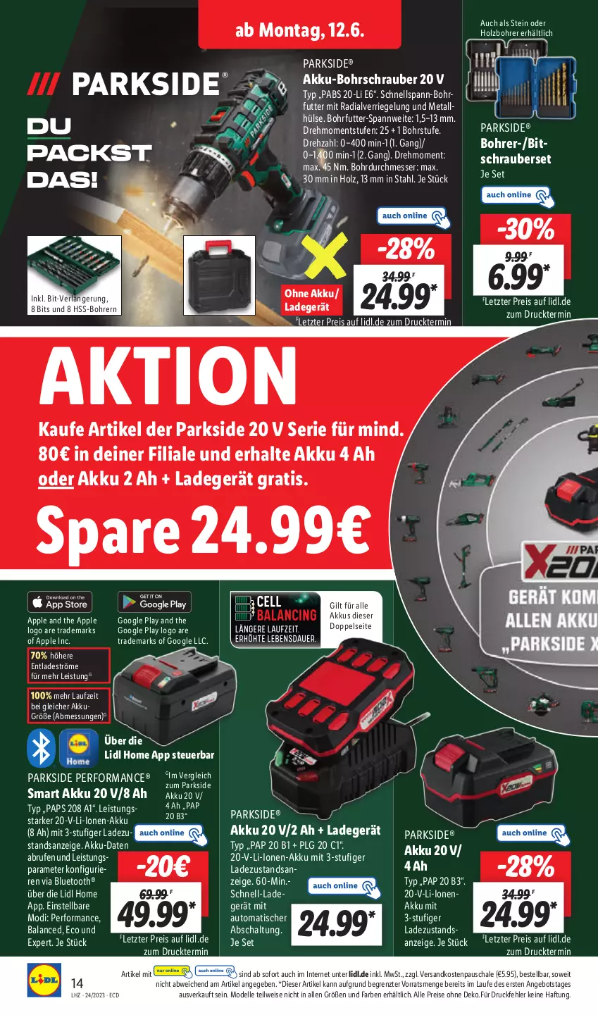 Aktueller Prospekt Lidl - Aktionsprospekt - von 12.06 bis 17.06.2023 - strona 16 - produkty: akku, akku-bohrschrauber, angebot, Apple, auto, Bohrschrauber, Brufen, dell, eis, elle, google play, Holz, ladegerät, LG, messer, Mode, ndk, Parkside, reis, riegel, Schal, Schale, Ti, tisch, ZTE