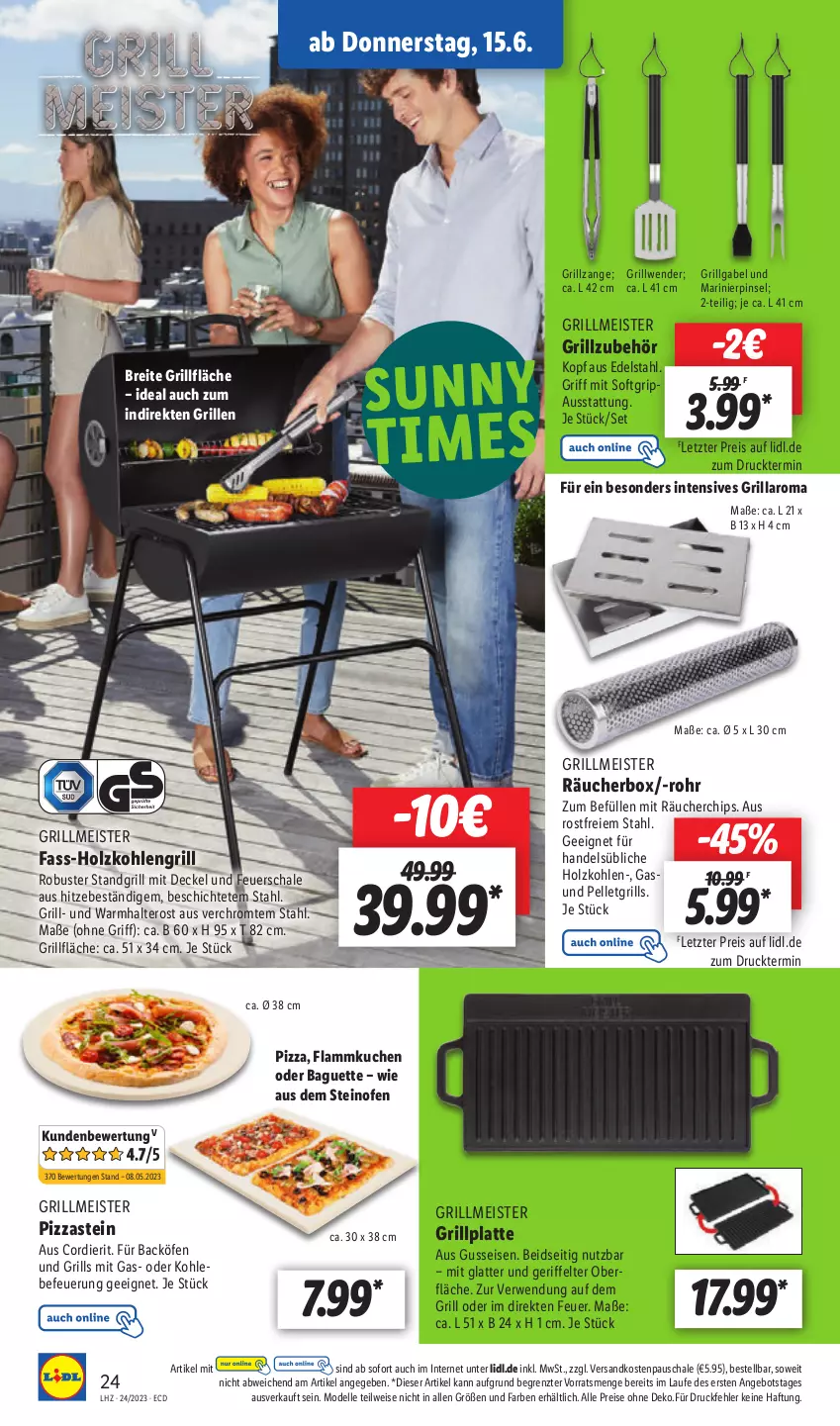 Aktueller Prospekt Lidl - Aktionsprospekt - von 12.06 bis 17.06.2023 - strona 26 - produkty: angebot, baguette, Brei, chips, decke, Deckel, dell, edelstahl, eis, elle, feuerschale, flammkuchen, gabel, grill, grillfläche, grillplatte, grillzange, Holz, holzkohle, kuchen, lamm, latte, LG, Meister, Mode, ndk, Ofen, Pinsel, pizza, reis, rwe, Schal, Schale, standgrill, steinofen, Ti, ZTE