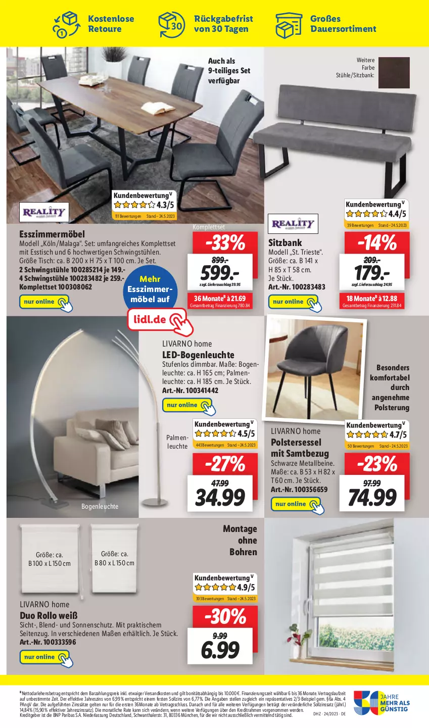 Aktueller Prospekt Lidl - Aktionsprospekt - von 12.06 bis 17.06.2023 - strona 31 - produkty: auer, Bank, dell, eis, elle, erde, esstisch, Esszimmer, Leuchte, möbel, Mode, ndk, reis, Schwingstühl, sessel, sitzbank, sonnenschutz, Stühl, Ti, tisch