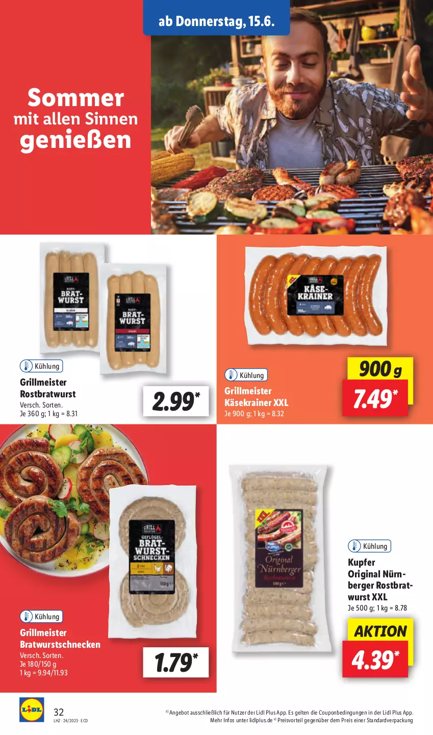 Aktueller Prospekt Lidl - Aktionsprospekt - von 12.06 bis 17.06.2023 - strona 40 - produkty: angebot, Berger, bratwurst, coupon, eis, gin, grill, Käse, Käsekrainer, Meister, nürnberger, preisvorteil, reis, rostbratwurst, Ti, wurst