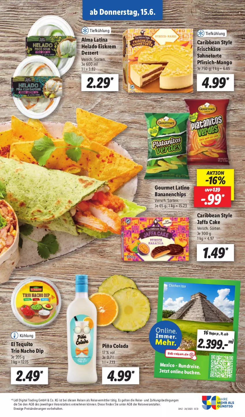 Aktueller Prospekt Lidl - Aktionsprospekt - von 12.06 bis 17.06.2023 - strona 47 - produkty: banane, bananen, buch, chips, cola, dessert, dip, eis, frischkäse, Hela, Käse, mango, nacho, pfirsich, reis, reiseveranstalter, sahne, Ti, torte