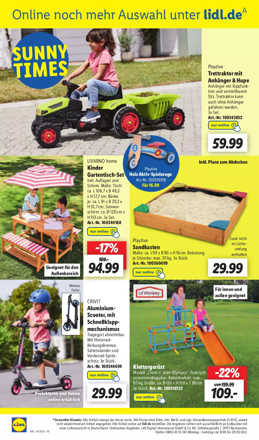 Aktueller Prospekt Lidl - Aktionsprospekt - von 12.06 bis 17.06.2023 - strona 56 - produkty: angebot, angebote, Anhänger, crivit, decke, dell, eis, elle, erde, Garten, gartentisch, Holz, Kinder, Mode, ndk, reis, rel, rum, Sandkasten, Schal, Schale, scooter, sonnenschirm, spielzeug, Spritzschutz, telefon, Ti, tisch, uhr