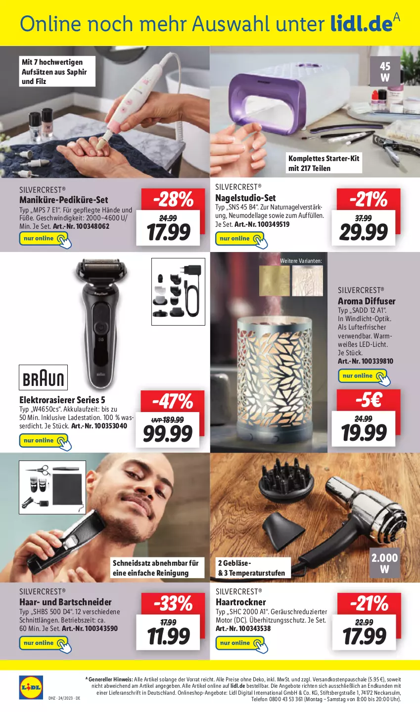 Aktueller Prospekt Lidl - Aktionsprospekt - von 12.06 bis 17.06.2023 - strona 58 - produkty: akku, angebot, angebote, bartschneider, dell, Diffuser, eis, Elektro, elle, haartrockner, led-licht, lufterfrischer, Mode, natur, ndk, rasierer, Reinigung, reis, rel, Ria, rwe, Schal, Schale, silvercrest, telefon, Ti, Trockner, überhitzungsschutz, uhr, wasser, windlicht