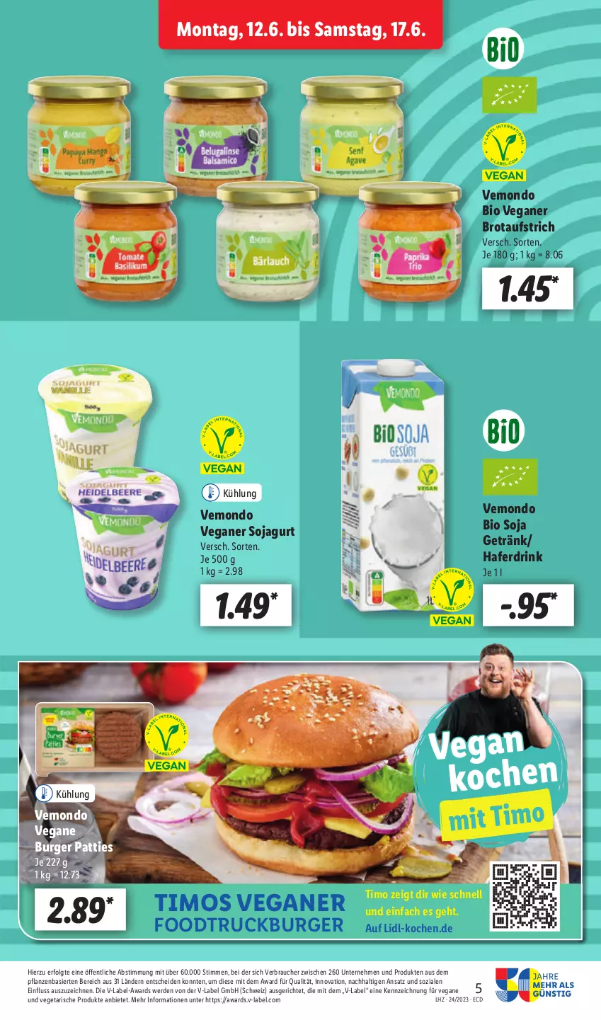 Aktueller Prospekt Lidl - Aktionsprospekt - von 12.06 bis 17.06.2023 - strona 7 - produkty: aufstrich, bio, brot, brotaufstrich, burger, drink, erde, getränk, hafer, Haferdrink, LG, pflanze, pflanzen, Rauch, soja, Ti, Vegeta