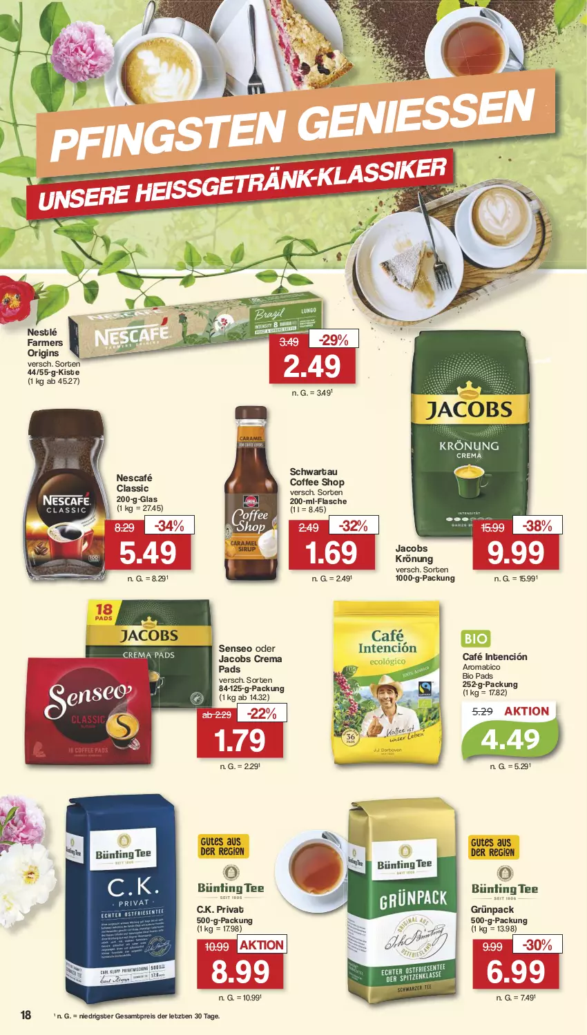 Aktueller Prospekt Famila - Prospekte - von 13.05 bis 18.05.2024 - strona 18 - produkty: bio, crema pads, eis, flasche, gin, jacobs, Jacobs Crema, jacobs krönung, Nescafé, nestlé, oder jacobs, reis, Schwartau, senseo, Ti, ZTE