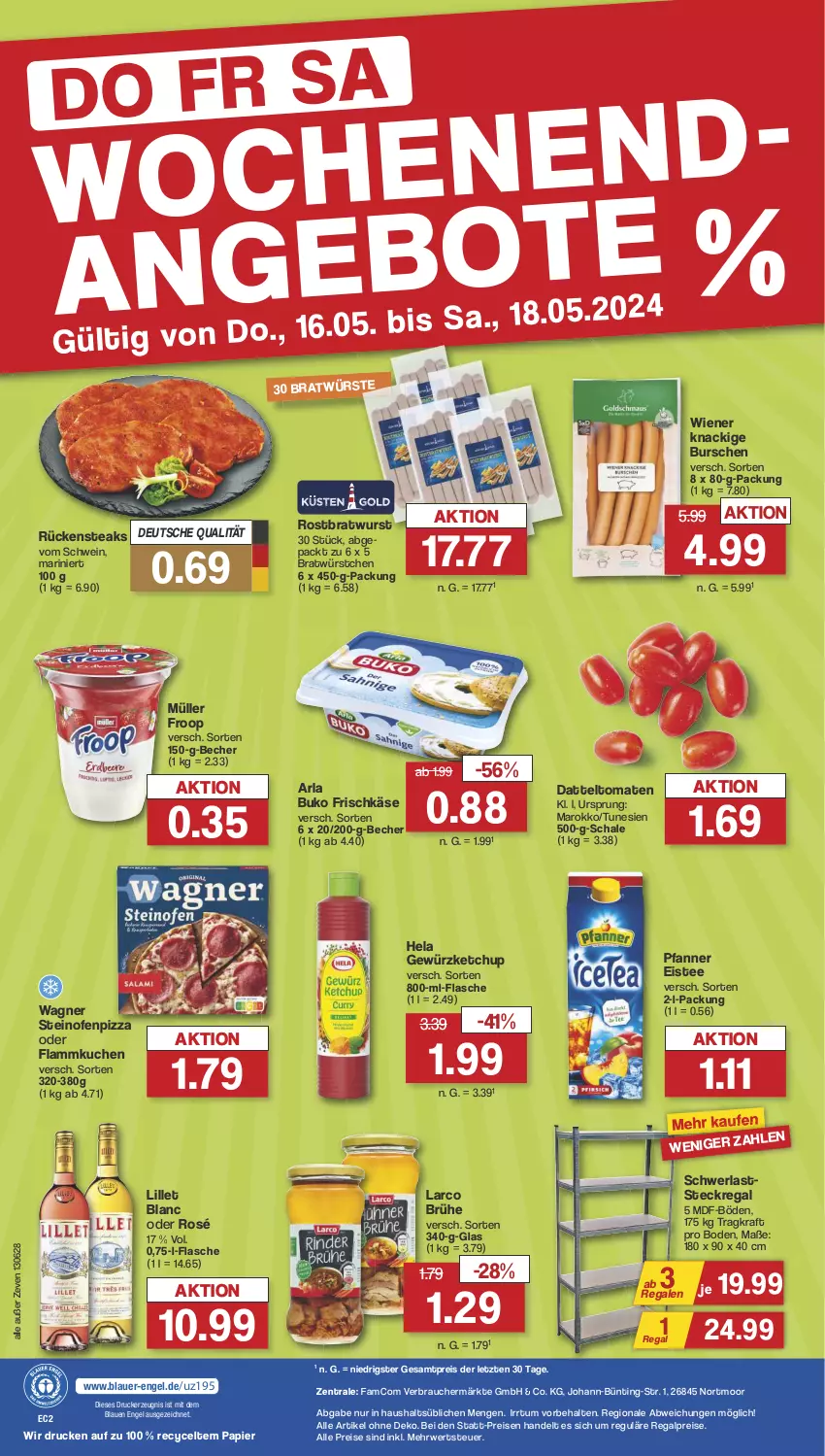 Aktueller Prospekt Famila - Prospekte - von 13.05 bis 18.05.2024 - strona 36 - produkty: arla, arla buko, auer, Becher, bratwurst, Brühe, Buko, datteltomaten, drucker, Eckregal, eis, eistee, Engel, flammkuchen, flasche, frischkäse, froop, gewürz, gewürzketchup, Hela, Käse, kerze, ketchup, kraft, kuchen, lamm, lillet, Müller, müller froop, Ofen, papier, pfanne, Pfanner, pizza, Rauch, regal, reis, rostbratwurst, Rückensteak, rückensteaks, rwe, Schal, Schale, schwein, steak, steaks, steckregal, steinofen, tee, Ti, tomate, tomaten, wagner, wein, wiener, wurst, würstchen, ZTE