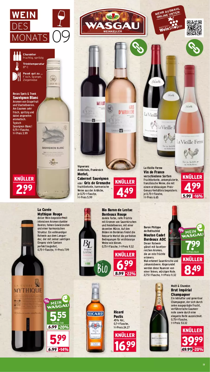 Aktueller Prospekt Wasgau - von 31.08 bis 05.09.2026 - strona 19 - produkty: asti, auer, beere, beeren, bio, brut, cabernet, cabernet sauvignon, champagne, champagner, cuvée, eis, ente, erde, flasche, frucht, früchte, gewürz, grapefruit, heidelbeere, heidelbeeren, johannisbeere, Käse, kirsch, kirsche, kirschen, merl, merlot, nero, Nuance, nuss, reis, Ria, rotwein, rouge, sauerkirschen, sauvignon, sauvignon blanc, spargel, Stachelbeeren, Ti, tisch, vin de france, wein, weine, ziegenkäse