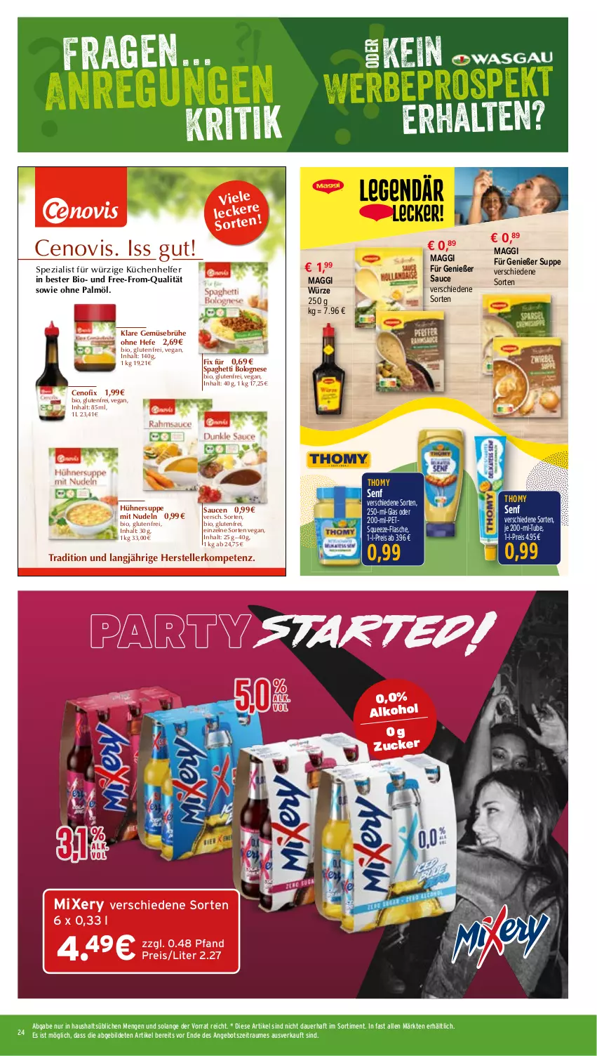 Aktueller Prospekt Wasgau - von 31.08 bis 05.09.2026 - strona 24 - produkty: alkohol, angebot, auer, bio, bolognese, Brühe, eis, elle, flasche, Gemüsebrühe, Hefe, hühner, Hühnersuppe, küche, Küchen, Küchenhelfer, maggi, maggi würze, Mixer, mixery, nudel, nudeln, ohne palmöl, reis, sauce, saucen, senf, spaghetti, spaghetti bolognese, Spezi, suppe, teller, thomy, Ti, zucker