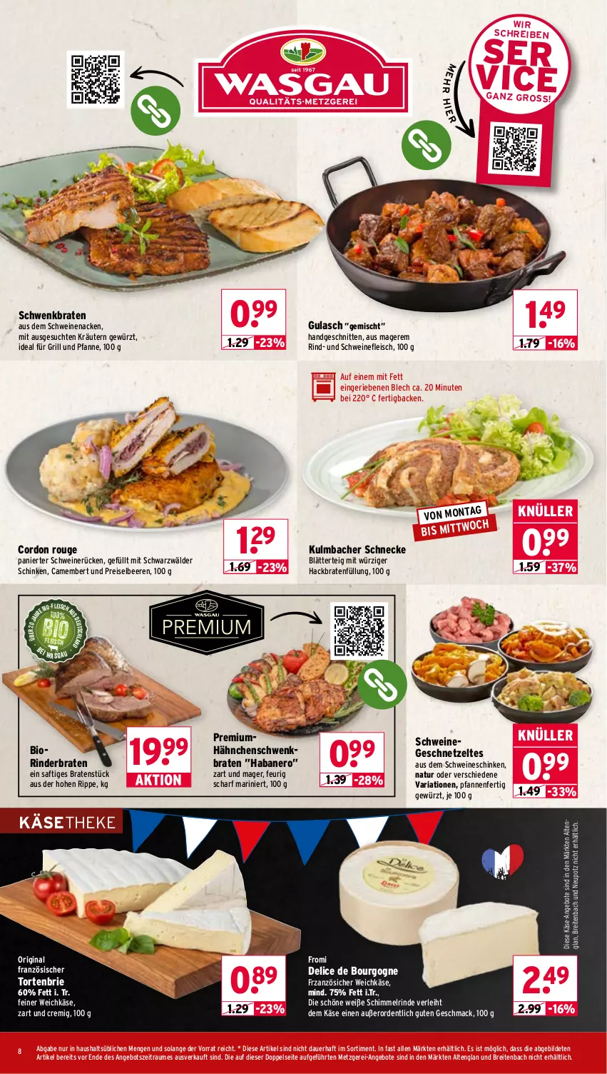 Aktueller Prospekt Wasgau - von 31.08 bis 05.09.2026 - strona 8 - produkty: angebot, angebote, auer, beere, beeren, bio, blätterteig, Bourgogne, braten, Brei, brie, camembert, delice, eis, fleisch, für grill und pfanne, geschnetzeltes, gewürz, gin, grill, grill und pfanne, gulasch, ideal für grill, ideal für grill und pfanne, Käse, käsetheke, kräuter, kräutern, mac, natur, nero, pfanne, pfannen, reis, Ria, rind, rinder, rinderbraten, rouge, saft, schinken, schnitten, schwarzwälder schinken, schwein, schweine, schweinefleisch, schweinenacken, schweinerücken, Ti, torte, und pfanne, weichkäse, wein, weine, Zelt
