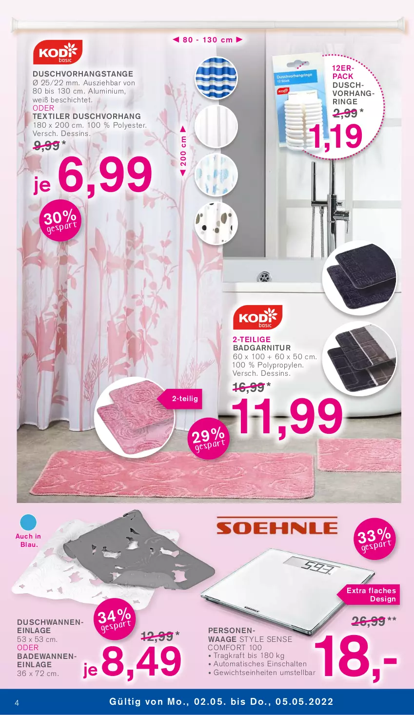 Aktueller Prospekt Kodi - Prospekte - von 30.04 bis 05.05.2022 - strona 4 - produkty: auto, Bad, Badewanne, duschvorhang, garnitur, kraft, ring, Schal, Ti, tisch, Wanne