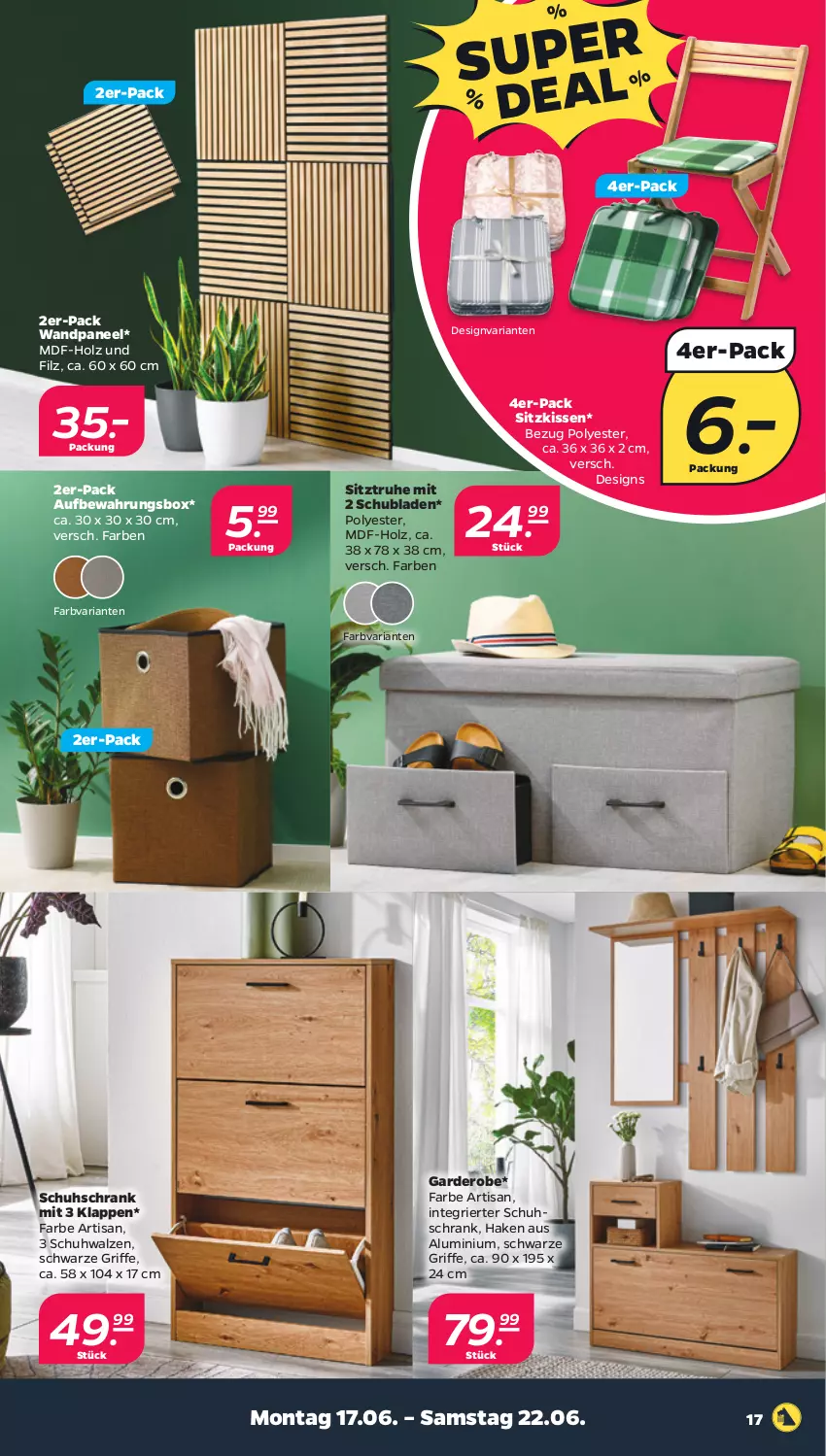 Aktueller Prospekt Netto - Woche 25 - von 17.06 bis 22.06.2024 - strona 17 - produkty: aufbewahrungsbox, Garderobe, Holz, kissen, paneel, Ria, Schrank, schubladen, schuhschrank, sitzkissen, Sitztruhe, Ti