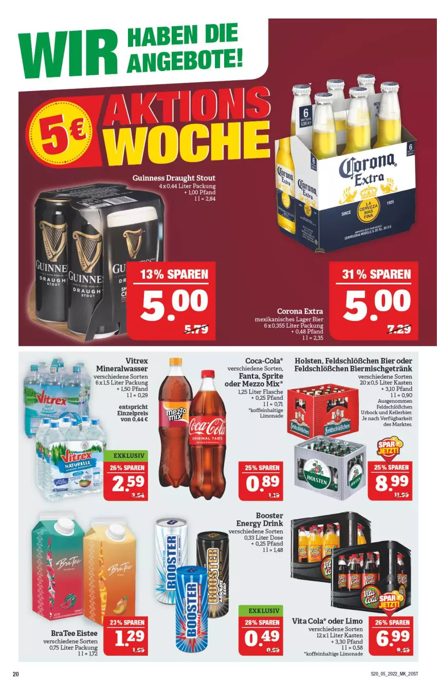 Aktueller Prospekt Marktkauf - Prospekt - von 30.01 bis 05.02.2022 - strona 24 - produkty: Alwa, bier, BraTee, coca-cola, cola, drink, eis, eistee, elle, energy drink, fanta, flasche, getränk, Guinness, holsten, kellerbier, limo, limonade, Mezzo Mix, mineralwasser, reis, rel, sprite, tee, Ti, vita, vitrex, wasser