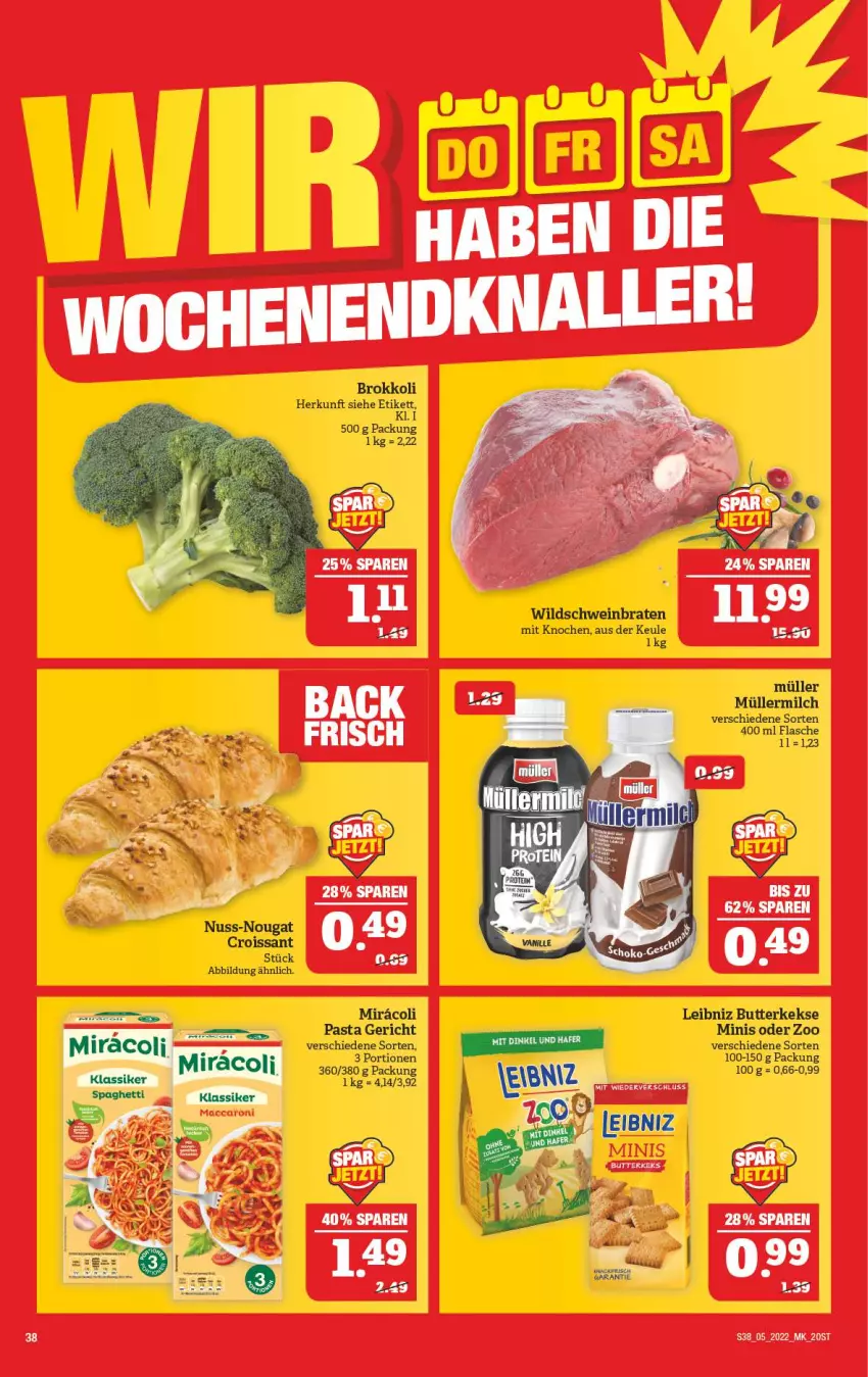 Aktueller Prospekt Marktkauf - Prospekt - von 30.01 bis 05.02.2022 - strona 42 - produkty: braten, brokkoli, butter, butterkeks, Croissant, flasche, keks, kekse, leibniz, Müller, nuss, pasta, schwein, Ti, wein, Wild, Wildschwein