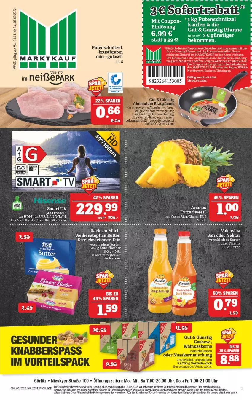 Aktueller Prospekt Marktkauf - Prospekt - von 30.01 bis 05.02.2022 - strona 5 - produkty: angebot, angebote, Becher, braten, butter, coupon, deka, eier, eis, elle, fisch, flasche, gulasch, HDMI, lieferservice, milch, Nektar, pfanne, pute, putenschnitzel, reis, ring, sac, schnitzel, sofortrabatt, teller, Ti, uhr, usb, valensina, vita, weihenstephan