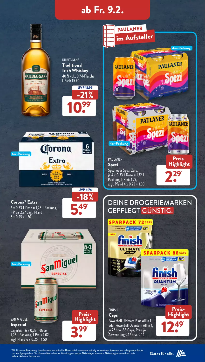 Aktueller Prospekt AldiSud - NÄCHSTE WOCHE - von 05.02 bis 10.02.2024 - strona 33 - produkty: alle artikel ohne dekoration, ball, bier, Cap, corona, dekoration, eis, elle, Finish, flasche, gin, irish whiskey, kilbeggan, Lagerbier, Paula, paulaner, powerball, reis, Spezi, teller, Ti, whiskey, ZTE