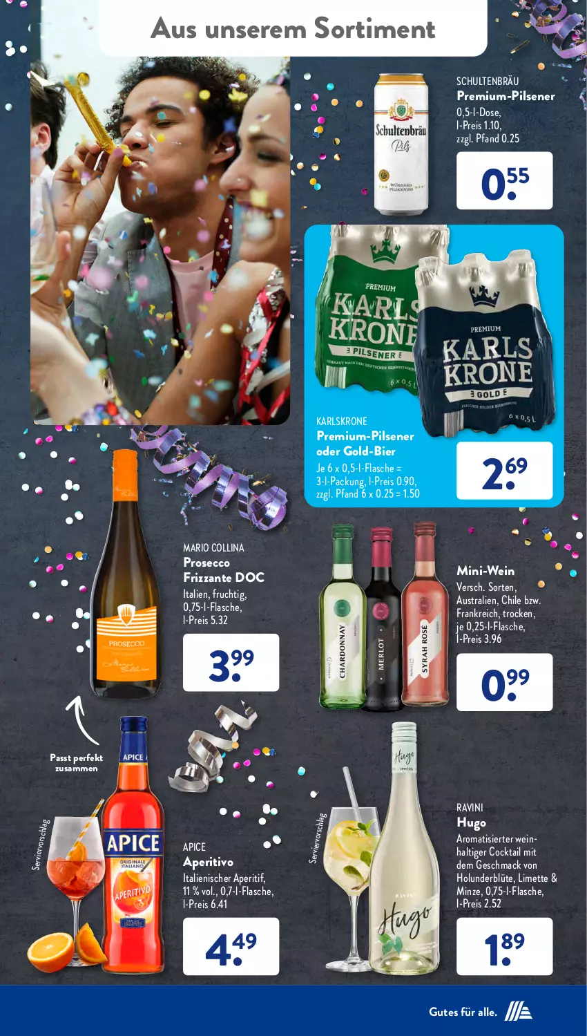 Aktueller Prospekt AldiSud - NÄCHSTE WOCHE - von 05.02 bis 10.02.2024 - strona 39 - produkty: aperitif, aust, bier, Blüte, cocktail, ecco, eis, flasche, frizzante, frucht, holunder, holunderblüte, hugo, krone, limette, mac, Mett, minze, pils, pilsener, prosecco, reis, Ti, wein