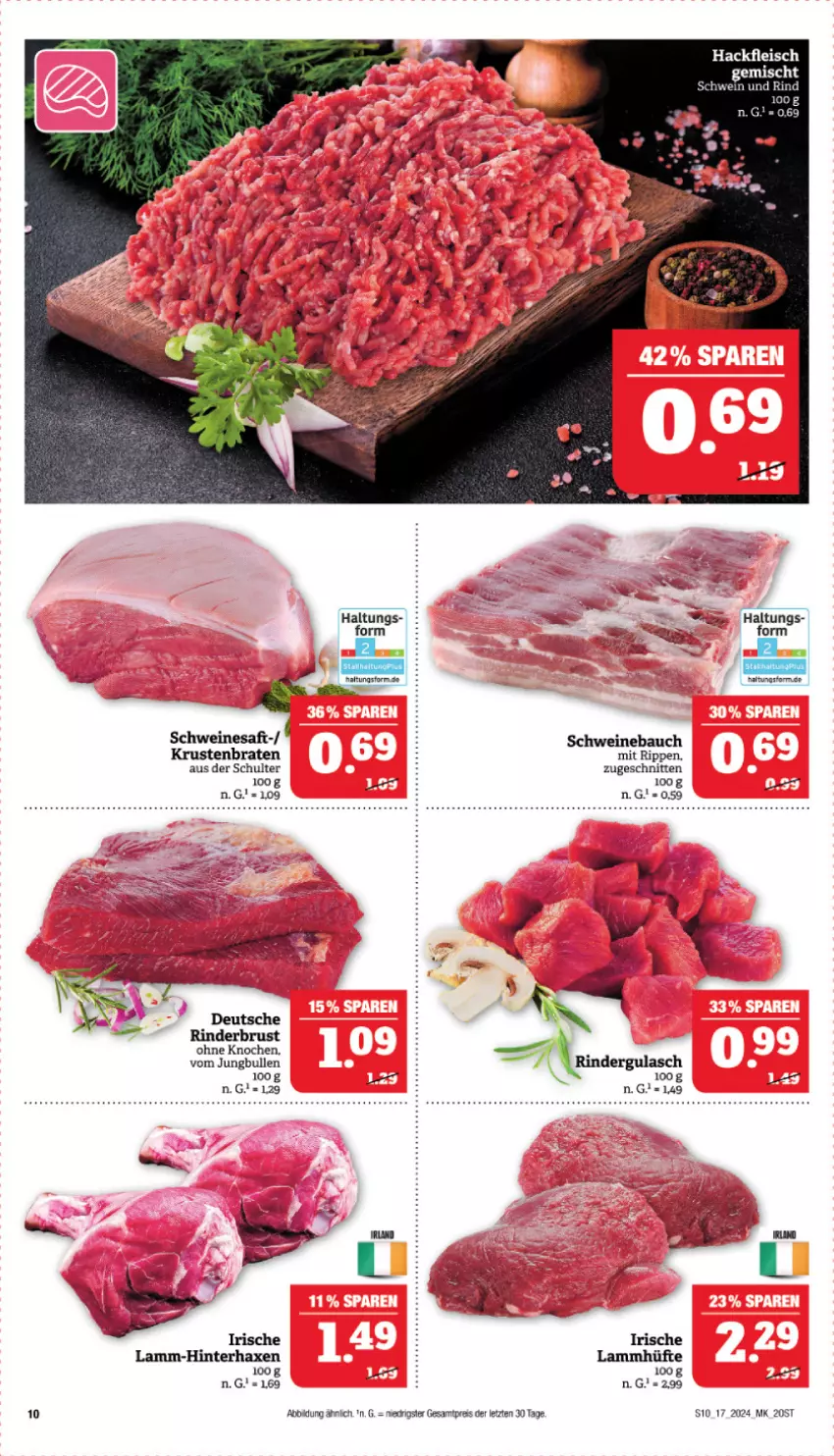 Aktueller Prospekt Marktkauf - Prospekt - von 21.04 bis 27.04.2024 - strona 12 - produkty: axe, Bau, braten, eis, fleisch, gulasch, hackfleisch, Haxe, jungbullen, krustenbraten, lamm, reis, rind, rinder, rindergulasch, Rippen, saft, schnitten, schwein, schwein und rind, schweine, Schweinebauch, tee, wein, weine, ZTE