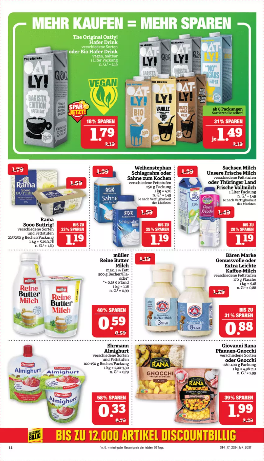 Aktueller Prospekt Marktkauf - Prospekt - von 21.04 bis 27.04.2024 - strona 16 - produkty: almighur, almighurt, Becher, discount, eis, flasche, frische milch, gnocchi, kaffee, milch, nuss, rama, reis, ring, sac, sahne, schlagrahm, vollmilch, weihenstephan, ZTE