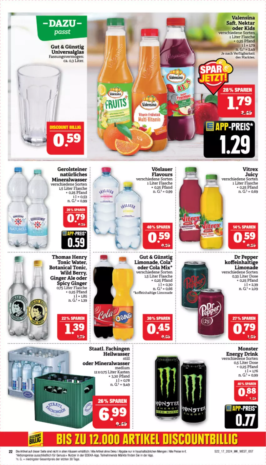 Aktueller Prospekt Marktkauf - Prospekt - von 21.04 bis 27.04.2024 - strona 24 - produkty: aktionspreis, Alwa, auer, cola, deka, drink, eis, energy drink, flasche, gerolsteine, gerolsteiner, gin, ginger, ginger ale, LG, limo, limonade, mineralwasser, monster, Nektar, nuss, reis, saft, Staatl. Fachingen, steiner, thomas henry, Ti, tonic, tonic water, valensina, vitrex, vöslauer, wasser, Wild, wild berry, ZTE