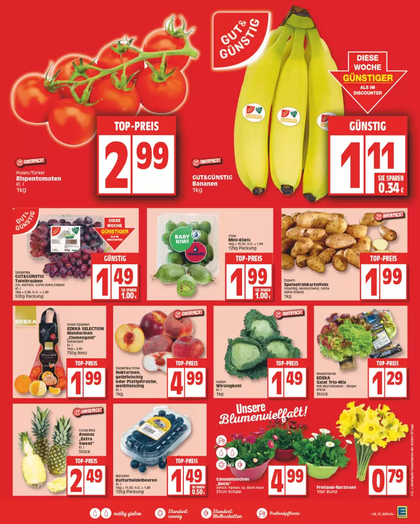 Aktueller Prospekt Edeka - Angebote der Woche - von 20.02 bis 25.02.2023 - strona 3 - produkty: ananas, ball, beere, beeren, deka, eis, fleisch, Frühkartoffeln, kartoffel, kartoffeln, kiwi, mandarine, mandarinen, Nektar, nektarinen, pfirsich, pfirsiche, plattpfirsiche, salat, speisefrühkartoffeln, tafeltrauben, Ti, trauben